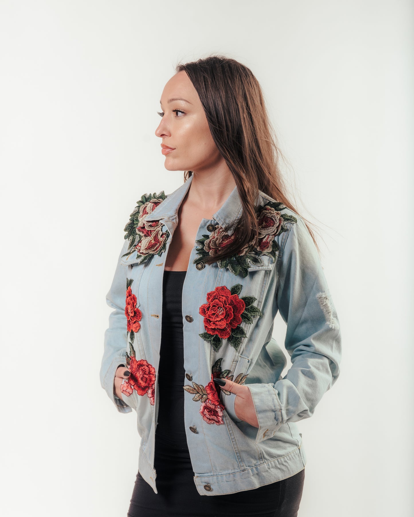 Rose Effect Jean Jacket - Women's