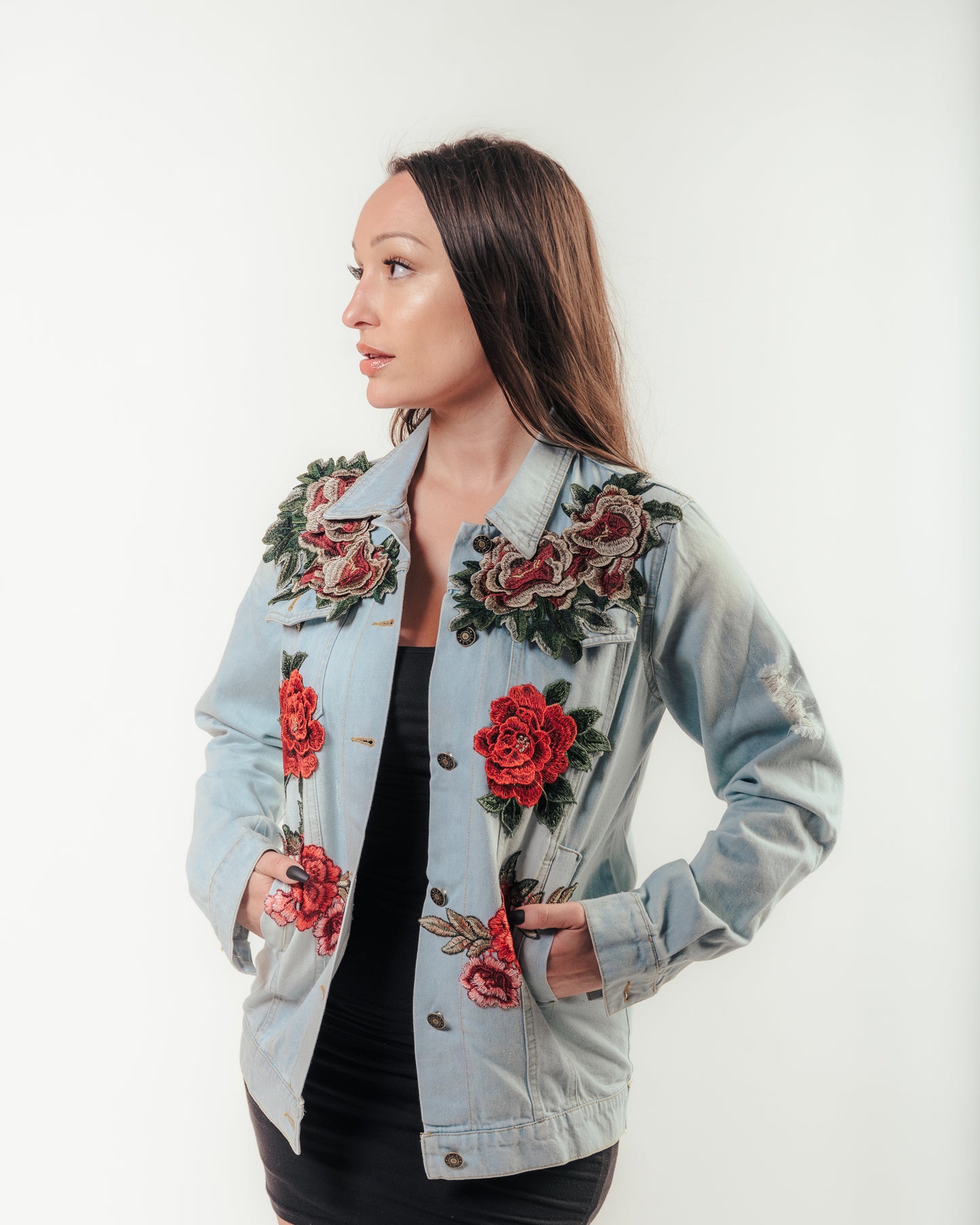 Rose Effect Jean Jacket - Women's